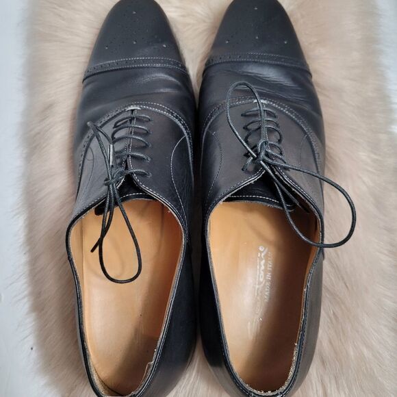 Santoni Semi Brogue Black Mens Oxford Shoes Size 13 - Picture 8 of 11